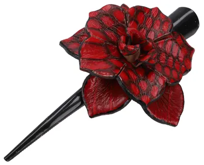 Produktbild von Boho Haarspange mit Lederblüte, Boho Haarschmuck - Rot, Kunststoff,Leder, 8*8*2 cm, Haarspangen, Haarschmuck