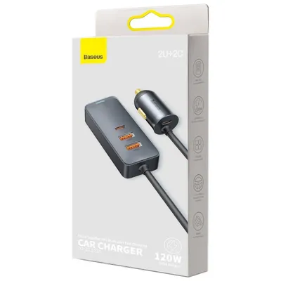 Obrázok produktu pre Baseus Share Together nabíjačka do auta s predlžovacím káblom, 2x USB, 2x USB-C, 120W