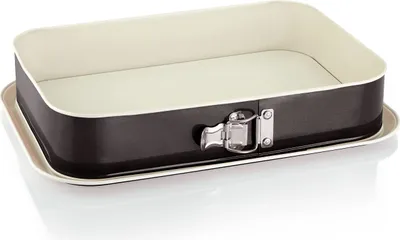 Immagine prodotto di Teglia quadrata 35x24 cm - Teglia rettangolare grande, antiaderente, con protezione contro le perdite, tortiera alta, nero/crema