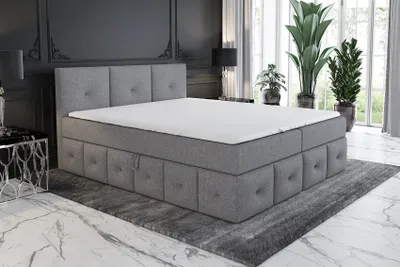 Produktbild von Boxspringbett BOLLI 180 x 200 mit 2 Bettkästen, Bonell-Matratze und Topper. Farbe: Grau