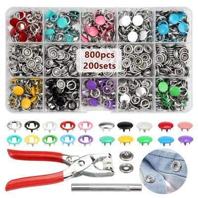 Druckknopf-Set 200 Stück mit Zange, 10 Farben, 9,5 mm