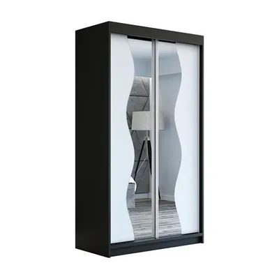 Produktbild von Schwebetürenschrank, 2-türig Schrank RIMA 120 cm (mit Spiegel) (Schwarz / weiß / weiß)