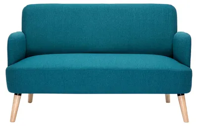 Produktbild von Miliboo - Skandinavisches 2-Sitzer-Sofa aus entenblauem Stoff und hellem Holz ISKO