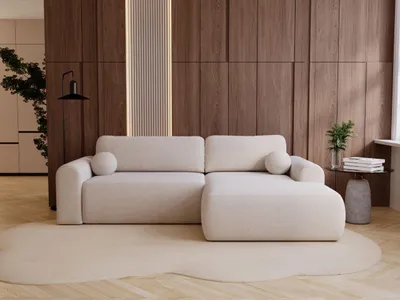 Produktbild von GrainGold Ecksofa L-Form Rechts Savana - Ecksofa mit Schlaffunktion und Bettkasten - Moderne Ecksofa, Wohnzimmer Ecksofa - Eckcouch Creme (Lambi 01)
