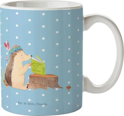 Produktbild von Mr. & Mrs. Panda Teebecher Igel Federschmuck - Blau Pastell - Geschenk, Tasse, Camping, Tiere, Lagerfeuer, Abenteuer, Pott, Trinkbecher, Becher, Kaffeebecher, Kaffeetasse
