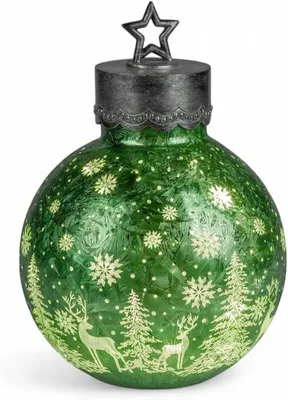 Produktbild von LED Deko-Kugel Frosty Gruen 35 cm Farb-Glaskugel Ice-Optik Timer 6h/18h beleuchtet - Batteriebetrieben