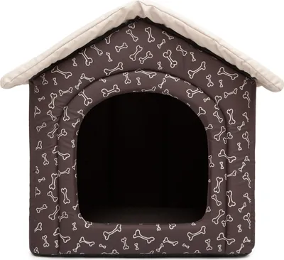 A dog house with a bone pattern.