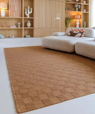 Zdjęcie produktu dla Dywani Unyqoos® Wollteppich Tavle – ręcznie tkany z wełny, niski włos, wzór szachownicy, kolor koniakowy, wymiary 200x300 cm, zwarta struktura