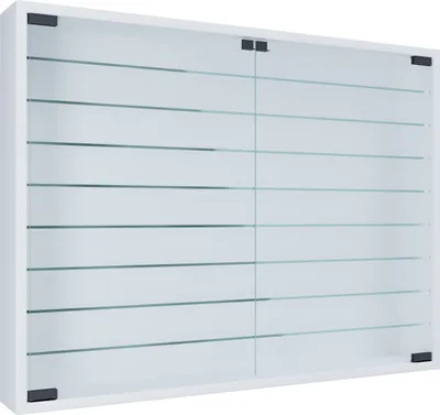 Immagine prodotto di Vetrina appesa | Vetro espositore con vetro di sicurezza ESG | Dimensioni: H. 60 x W. 80 x D. 10 cm | Vetro espositore appeso | Moderno e salvaspazio | Espositore in vetro - Mandosa XXL