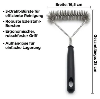 Image de Brosse pour barbecue 3 en 1 en acier inoxydable 28 cm Brosse nettoyante pour barbecue pour toutes les grilles