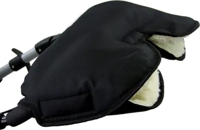 Produktbild von BAMBINIWELT universaler Muff Handwärmer für Kinderwagen Buggy Jogger mit Wolle UNI SCHWARZ