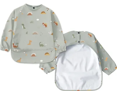 Produktbild von Ärmellätzchen Größe M mit Auffangtasche Baby und Kleinkind aus recyceltem Polyester Dinosaurier Print Lätzchen