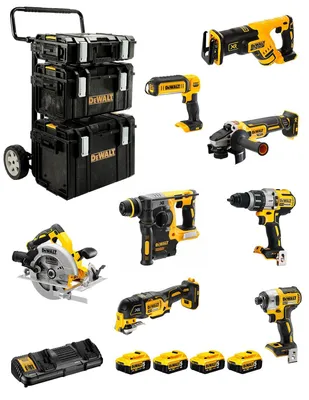 Imagen del producto de DeWALT Kit DCK853P4 (DCD996 +DCF887 +DCS570 +DCS367 +DCS355 +DCH273 +DCG405 +DCL050 +4 x 5,0Ah +DCB132 +DS150+DS300+DS400+carro)