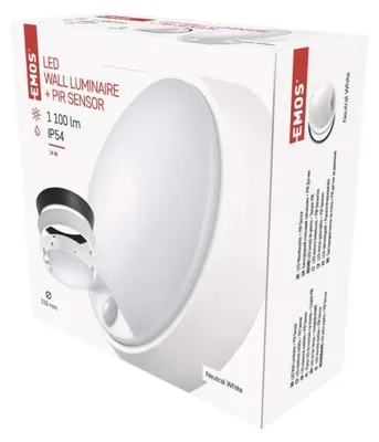 Imagen del producto de Luminaria LED EMOS ZURI con sensor de movimiento, 22 cm, 14 W, luz blanca neutra, IP54, ZM3231