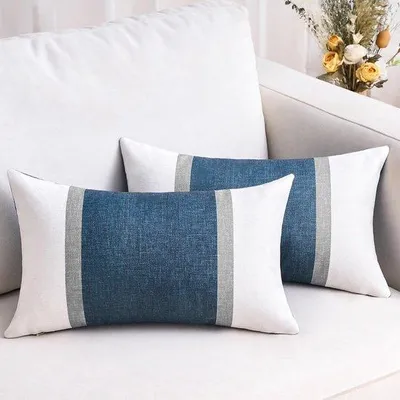Produktbild von Famanu Kissenbezüge Set 2 Stück, 30 x 50 cm, gestreift, blau, Baumwolle, Leinen, dekorativ