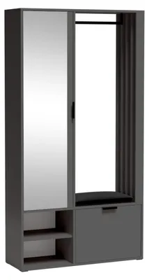 Produktbild von Garderobenschrank - mit Spiegel - Anthrazit / Graphit - mit Ablagen und Kleiderstange