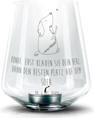 Produktbild von Mr. & Mrs. Panda Laterne Hund Liebe - Transparent - Geschenk, Sprüche, Glas Windlicht, Herz, kerzenhalter, Teelichthalter, Süß