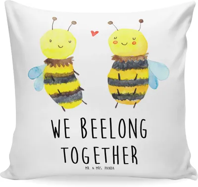 Produktbild von Mr. & Mrs. Panda 40 X 40 Kissen Biene Verliebt - Weiß - Geschenk, Deko, 40x40, Zierkissen, Sofakissen, bedruckt, Dekokissen Sofa