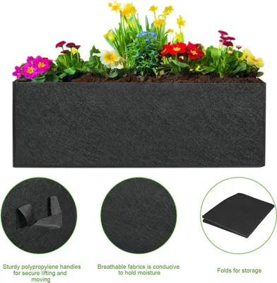 Image de 5 sacs à plantes en tissu, sac à plantes rectangulaire pomme de terre, récipient pour pommes de terre, carottes, oignons, taro, pots à plantes avec poignées, noir, 50x30x20cm