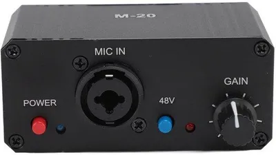Produktbild von Dailygoody wird entfernt und übersetzt: "High-Gain-Microfon-Verstärker mit 48V-Power - Rauschlose Leistung - XLR-Ausgang - für dynamische und kondensator-Mikrofone