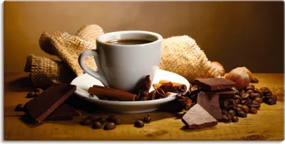 Produktbild von ARTland Leinwandbild Kaffeetasse Zimtstange Nüsse Schokolade Größe: 60x30 cm