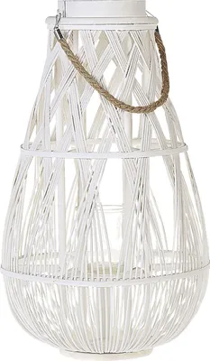 Zdjęcie produktu dla BELIANI Lampion dekoracyjny biały bambusowy 56 cm ozdobna latarnia na świecę