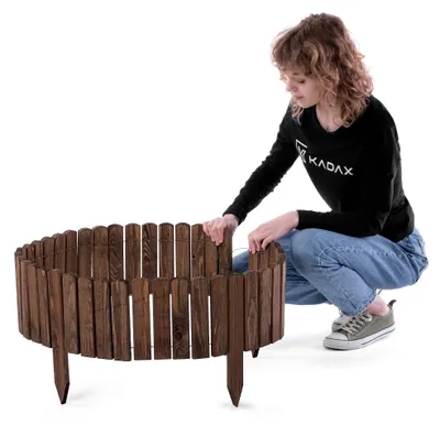Produktbild von Holz Gartenzaun - Palisaden Rasenkante - Rollzaun 200x20 cm - Beeteinfassung - Braun