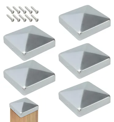 Imagen del producto de Tapas para postes de valla de madera, fabricadas en metal galvanizado, de 9,1 x 9,1 cm, paquete de 5 unidades