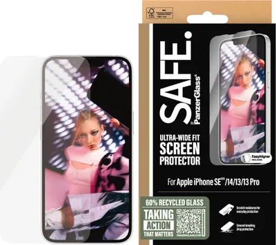 Zdjęcie produktu dla SAFE od PanzerGlass Ultra-Wide Fit szkło hartowane do iPhone 13, 13 Pro, 14, 16e - przezroczyste