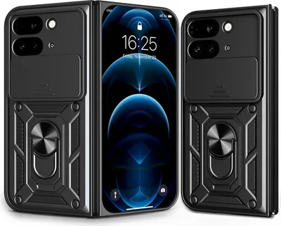 Produktbild von Hülle für Google Pixel 9 Pro Fold Magnetische Ring Ständer Halter Dia Kameraschutz TPU Bumper Silikon Schutzhülle Schwarz