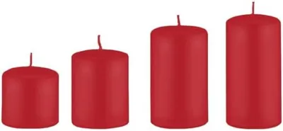 Produktbild von 4er-Set abgestufte Adventskerzen als Stumpenkerzen in Rot, Ø 6 cm, mit Höhen von 6, 8, 10 und 12 cm