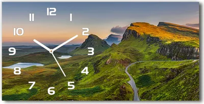 Produktbild von Wanduhr aus Glas – 60x30 cm - Glasbild - Glasuhr - Gehärtetes Glas - weisse-zeiger - Hills of Scotland