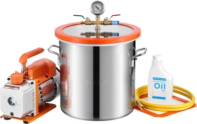 Productafbeelding van Vacuümkamer met vacuümpomp - Volume 11,4 liter - Luchtstroom 3,5 CFM (99 liter/minuut) - Enkelvoudige vacuümpomp - Vermogen 180 W - Geschikt voor houtstabilisatie en ontgassing van siliconenharzen
