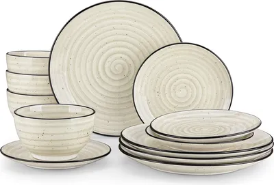 Produktbild von 12dílný kombinovaný porcelánový servis Vancasso, jídelní servis se 4 talíři, dezertními talíři a miskami na cereálie, vintage vzhled