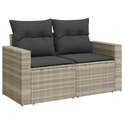 Image de vidaXL Canapé de jardin avec coussins 2 places gris clair Poly rotin