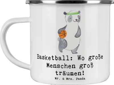 Produktbild von Mr. & Mrs. Panda Pott Basketball Träume - Weiß - Geschenk, Haferl, Teamsport, Sportart, Emaille Tasse, Deutschland, Sportler, Teamarbeit, Blechtasse, Basketball-Fan
