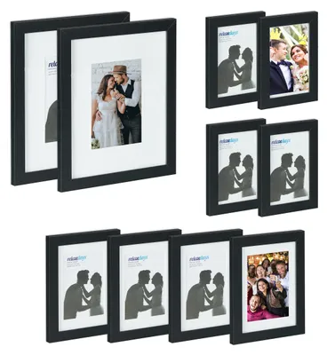 Produktbild von Relaxdays Bilderrahmen 10er Set, verschiedene Größen, Bildercollage, zum Aufhängen oder Hinstellen, Fotorahmen, schwarz