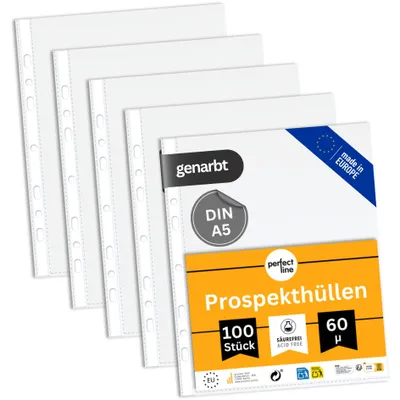 Obrázok produktu pre perfect line 100 obalov na prospekty A5, zrnité, 60 my, priehľadné, odolné voči vyblednutiu