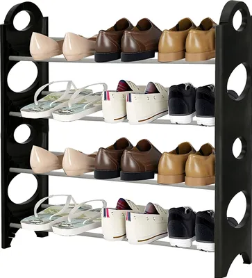 Zdjęcie produktu dla Stojak na buty 4 poziomy Stojak na buty Szafka na buty Stojak na buty 63x18x64cm Stal nierdzewna Półka na buty do 12 par Rozwijana szafka Organizer na buty Retoo