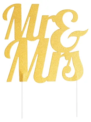 Produktbild von Goldener Cake Topper "Mr + Mrs" aus Kunststoff - 18 x 23 cm für Hochzeiten -
