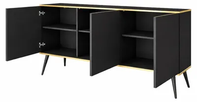 Produktbild von MOBAE AURA K160 Kommode 160 cm Schwarz Sideboard mit 3 Türen Wohnzimmerschrank modern Anrichte mit viel Stauraum