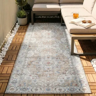 Produktbild von Volero - Waschbarer Läufer - Domingo Mandala Beige - 80x250 cm - Wohnzimmer, Balkon, Garten / Terrasse, Flur - Boho, Orientalisch