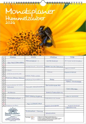 Produktbild von Hummelzauber Planer Familienplaner 4 Spaltenplaner DIN A3 Kalender für 2026 Hummeln - Seelenzauber
