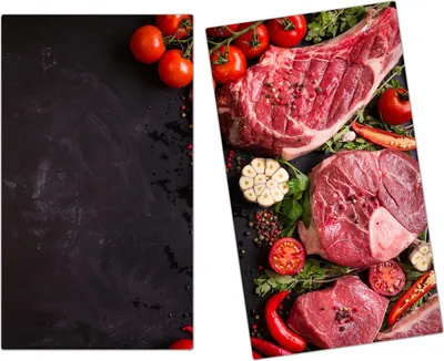 Produktbild von Spritzschutz Herdabdeckplatte Schneidebrett aus Glas Steak und Gemüse 2-Teilig (60x52cm)
