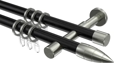 Produktbild von Interdeco Gardinenstange / Vorhangstange Schwarz / Edelstahl-Optik, Typ Prestige Samanto (Rillenpatrone), 20 mm Ø 2-läufig, 100 cm