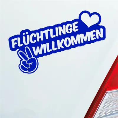 Produktbild von Auto Aufkleber Refugees Welcome Flüchtlinge Willkommen 20x9 cm Dunkelblau Sticker Heckscheibenaufkleber