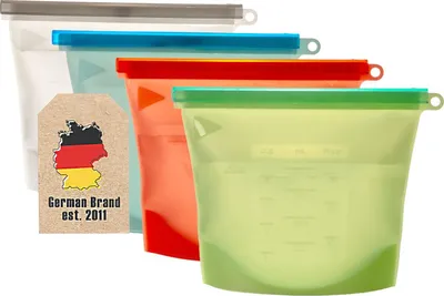 Produktbild von Intirilife 4x Lebensmittelbeutel Silikon, 1L Füllmenge mehrere Farben -23 x 17,5 cm- Wiederverwendbar Zip Verschluss, Gefrier - und Aufbewahrungsbeutel für Gemüse Fleisch Snacks spülmaschinengeeignet
