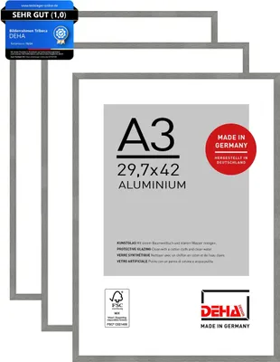Produktbild von DEHA 3er SET Aluminium Bilderrahmen Tribeca, 29,7x42 cm (A3), Struktur Grau Matt
