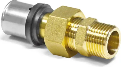 Obrázok produktu pre Pipetec lisovacia prechodová tvarovka 2-dielna z hliníkovej kompozitnej rúrky 32 x 3 mm na 1" Vonkajší závit : 32 x 3 mm - 1 palec Veľkosť: 32 x 3 mm - 1 palec