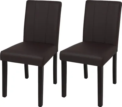 Image de lot de 2 chaises de salle à manger HWC-O65d, chaise de cuisine rembourrée, similicuir ~ brun